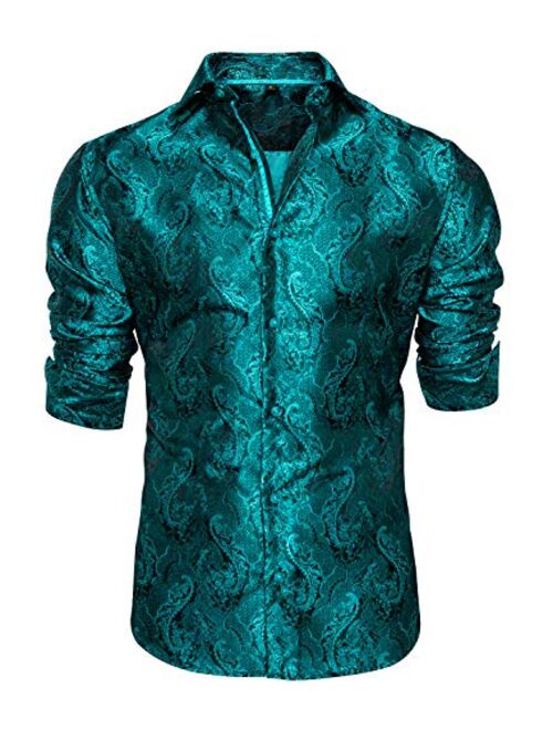 DiBanGu Mens Shirt, Paisley Floral Dress Shirt Long Sleeve with Collar Pin Brooch