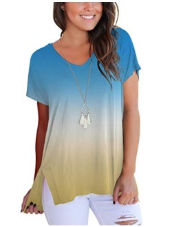 Aokosor Women's Short Sleeve High Low Loose T Shirt Basic Tee Tops with Side Split