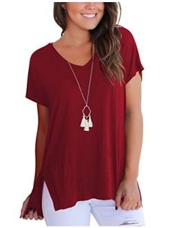 Aokosor Women's Short Sleeve High Low Loose T Shirt Basic Tee Tops with Side Split