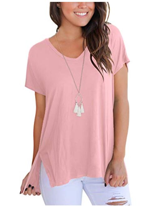 Aokosor Women's Short Sleeve High Low Loose T Shirt Basic Tee Tops with Side Split