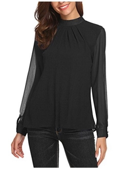 SoTeer Chiffon Blouse Women Loose Casual Long Sleeve Tops Layered Dress Shirts