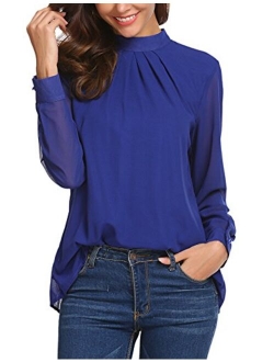 SoTeer Chiffon Blouse Women Loose Casual Long Sleeve Tops Layered Dress Shirts