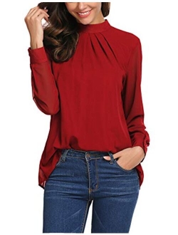 SoTeer Chiffon Blouse Women Loose Casual Long Sleeve Tops Layered Dress Shirts