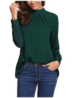 SoTeer Chiffon Blouse Women Loose Casual Long Sleeve Tops Layered Dress Shirts