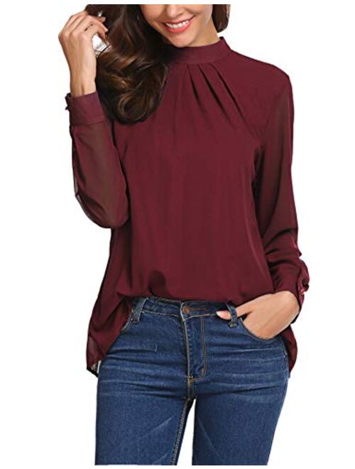 SoTeer Chiffon Blouse Women Loose Casual Long Sleeve Tops Layered Dress Shirts