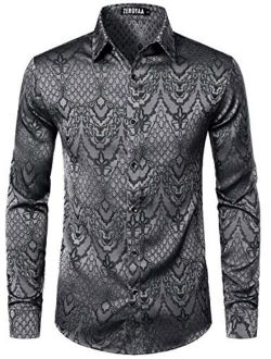 Men's Hipster Design Slim Fit Long Sleeve Jacquard Button Up Dress Shirts for Party Prom