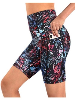 Promover High Waist Yoga Shorts for Women with Pockets Non See-Through Workout Running Pants