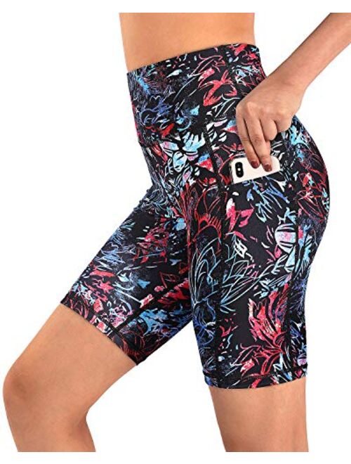 Promover High Waist Yoga Shorts for Women with Pockets Non See-Through Workout Running Pants