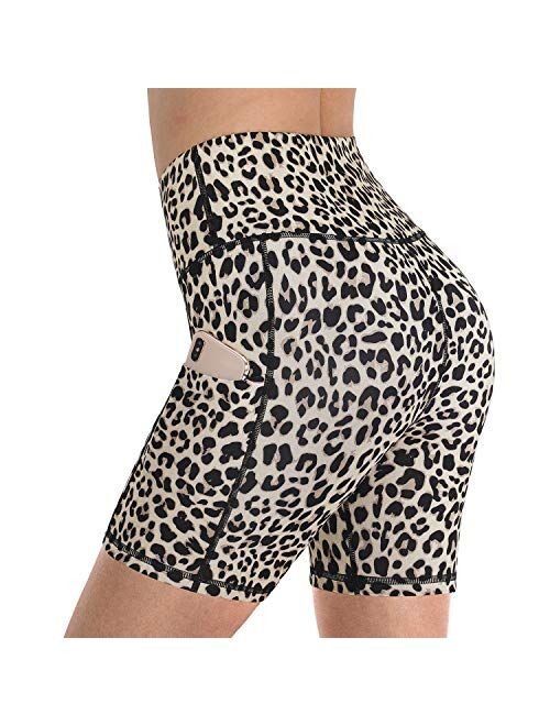 Promover High Waist Yoga Shorts for Women with Pockets Non See-Through Workout Running Pants