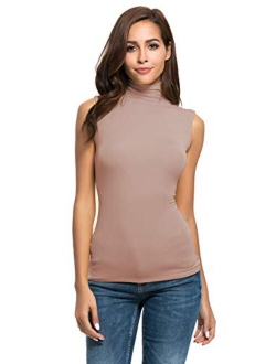 Womens Sleeveless Mock Turtleneck Fitted Underscrubs Soft Stretchy Layer Tee Top