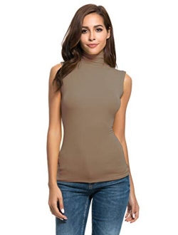 Womens Sleeveless Mock Turtleneck Fitted Underscrubs Soft Stretchy Layer Tee Top