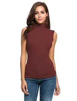 Womens Sleeveless Mock Turtleneck Fitted Underscrubs Soft Stretchy Layer Tee Top