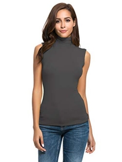 Womens Sleeveless Mock Turtleneck Fitted Underscrubs Soft Stretchy Layer Tee Top