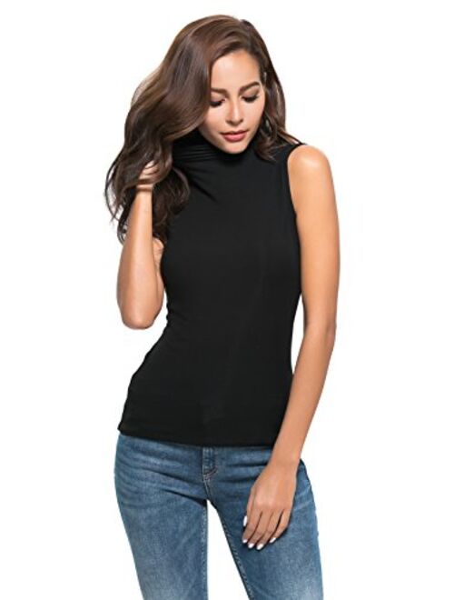 Womens Sleeveless Mock Turtleneck Fitted Underscrubs Soft Stretchy Layer Tee Top