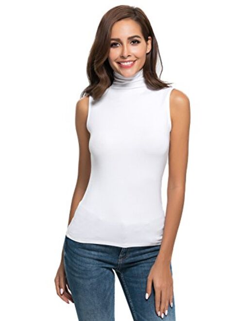 Womens Sleeveless Mock Turtleneck Fitted Underscrubs Soft Stretchy Layer Tee Top