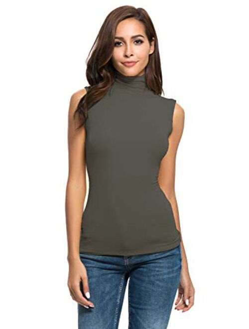 Womens Sleeveless Mock Turtleneck Fitted Underscrubs Soft Stretchy Layer Tee Top