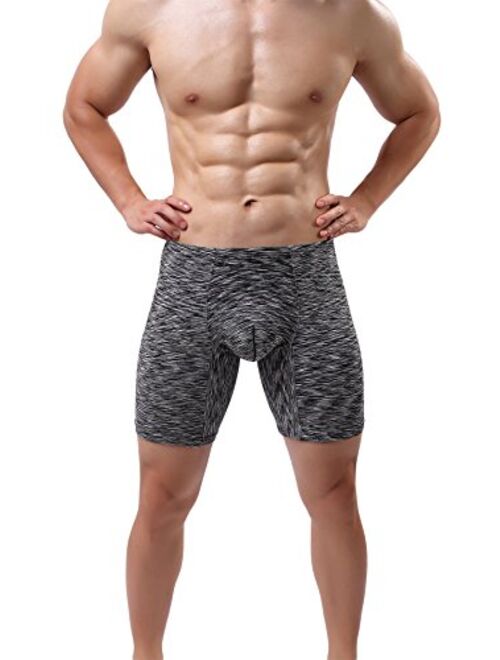 Men's No Ride Up Boxer Briefs Long Leg Underwear Low Rise Trunks with Pouch