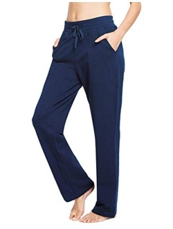 Women's Cotton Casual Drawstring Yoga Sweatpants Staight Leg Lounge Walking Pants Pocketed