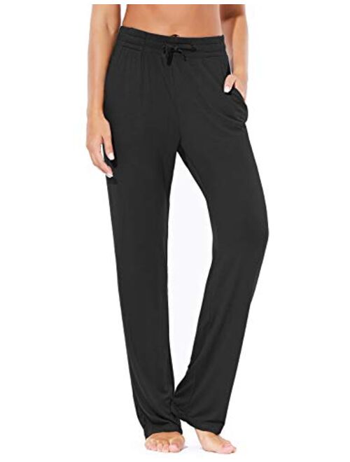 BALEAF Women's Cotton Casual Drawstring Yoga Sweatpants Staight Leg Lounge Walking Pants Pocketed