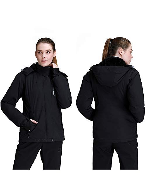 CAMEL CROWN Women’s Mountain Snow Waterproof Ski Jacket Detachable Hood Windproof Fleece Parka Rain Jackt Winter Coat