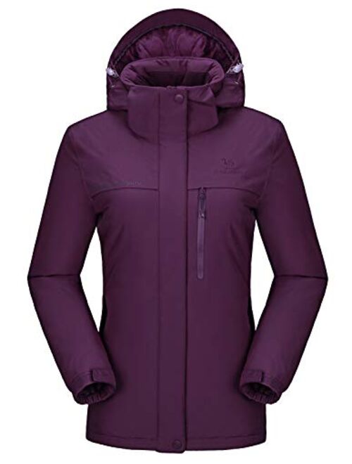 CAMEL CROWN Women’s Mountain Snow Waterproof Ski Jacket Detachable Hood Windproof Fleece Parka Rain Jackt Winter Coat