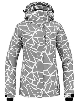 Wantdo Women's Waterproof Ski Jacket Windproof Print Fully Taped Seams Snow Coat Warm Winter Windbreaker