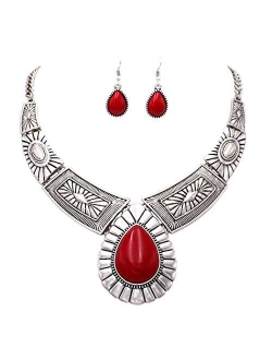 Rosemarie Collections Women’s Southwest Teardrop Howlite Stone Statement Necklace Earrings Set