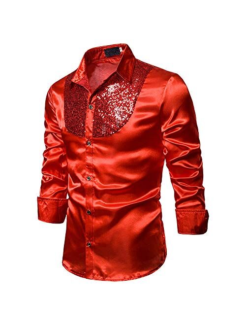 Mens Floral Long Sleeve Dress Shirts Prom Wedding Party Button Down Shirts