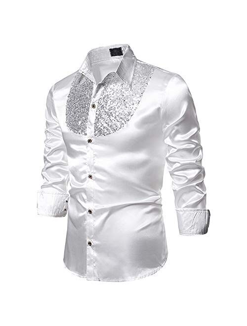 Mens Floral Long Sleeve Dress Shirts Prom Wedding Party Button Down Shirts