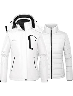 Wantdo Women's 3 in 1 Waterproof Ski Jacket Mountain Snowboarding Jacket Winter Snow Coat