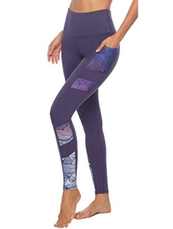 Women's Printed Yoga Pants with 2 Pockets, High Waist Non See-Through Tummy Control 4 Way Stretch Leggings