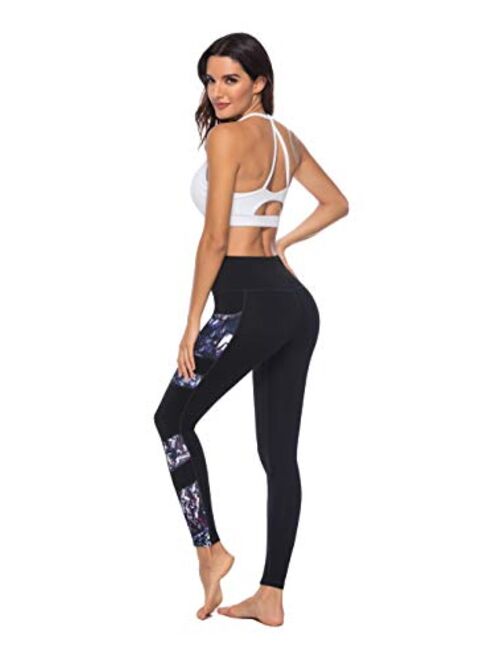 Women's Printed Yoga Pants with 2 Pockets, High Waist Non See-Through Tummy Control 4 Way Stretch Leggings