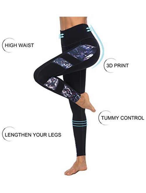 Women's Printed Yoga Pants with 2 Pockets, High Waist Non See-Through Tummy Control 4 Way Stretch Leggings