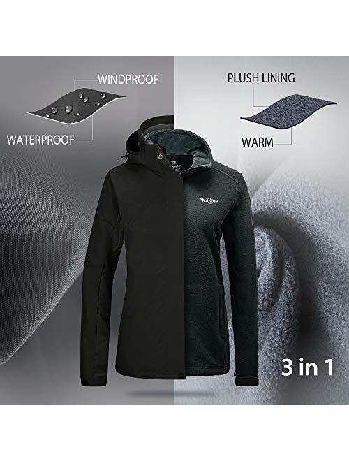 Wantdo Women's 3 in 1 Waterproof Ski Jacket Warm Fleece Winter Snow Coat Rain Jacket