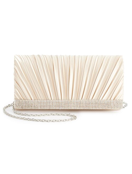 Gunne Sax by Jessica McClintock Chloe Pleated Satin Rhinestone Clutch