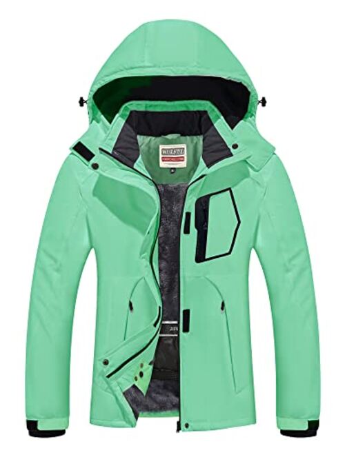 WULFUL Women’s Waterproof Snow Ski Jacket Mountain Windproof Winter Coat with detachable hood