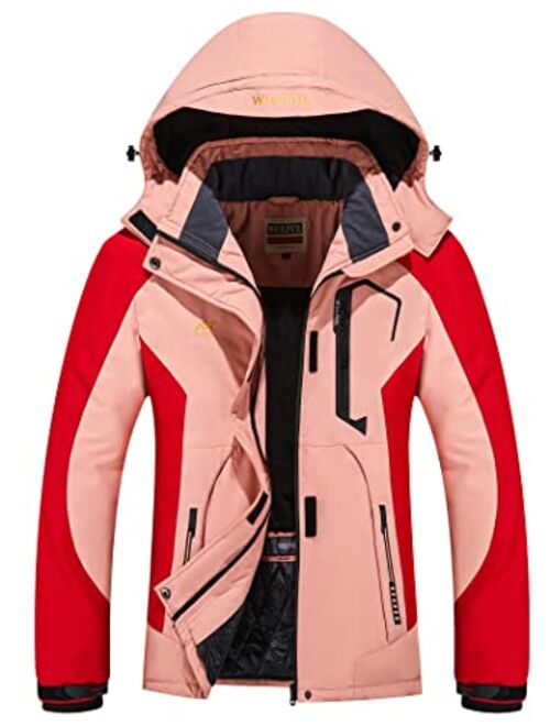 WULFUL Women’s Waterproof Snow Ski Jacket Mountain Windproof Winter Coat with detachable hood