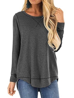 TEMOFON Women's Tops Long Sleeve Crew Neck Top Casual Loose Soft Blouse Tunic T-Shirts S-2XL