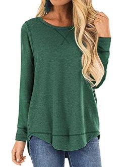 TEMOFON Women's Tops Long Sleeve Crew Neck Top Casual Loose Soft Blouse Tunic T-Shirts S-2XL