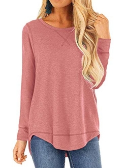 TEMOFON Women's Tops Long Sleeve Crew Neck Top Casual Loose Soft Blouse Tunic T-Shirts S-2XL