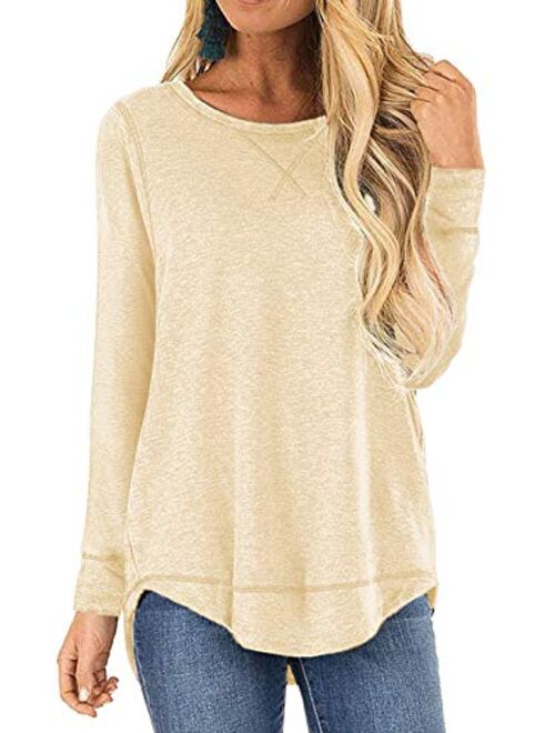 TEMOFON Women's Tops Long Sleeve Crew Neck Top Casual Loose Soft Blouse Tunic T-Shirts S-2XL