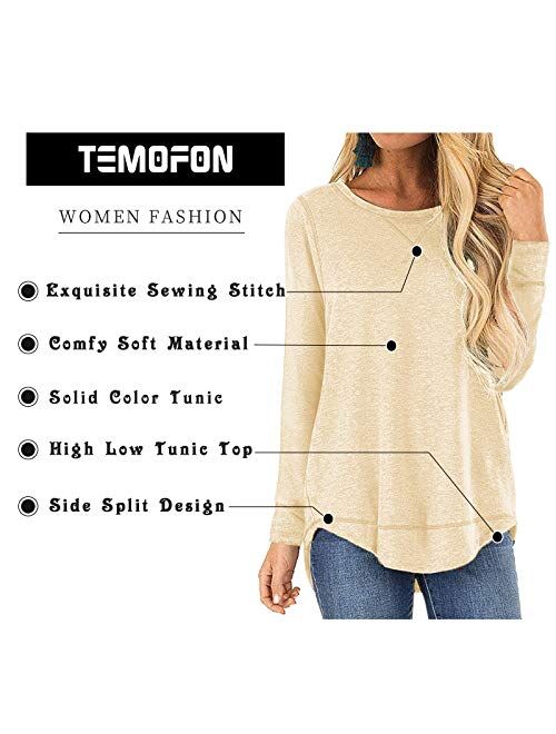 TEMOFON Women's Tops Long Sleeve Crew Neck Top Casual Loose Soft Blouse Tunic T-Shirts S-2XL