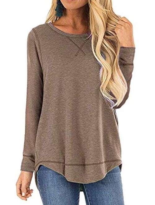 TEMOFON Women's Tops Long Sleeve Crew Neck Top Casual Loose Soft Blouse Tunic T-Shirts S-2XL