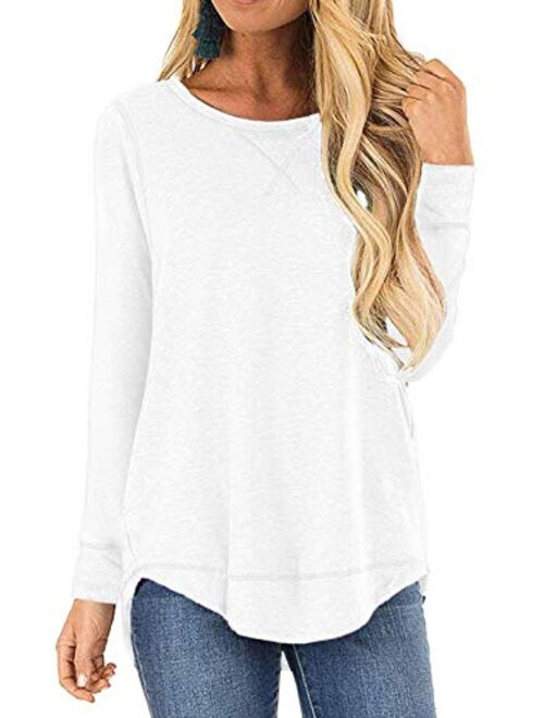 TEMOFON Women's Tops Long Sleeve Crew Neck Top Casual Loose Soft Blouse Tunic T-Shirts S-2XL