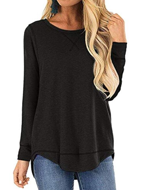 TEMOFON Women's Tops Long Sleeve Crew Neck Top Casual Loose Soft Blouse Tunic T-Shirts S-2XL