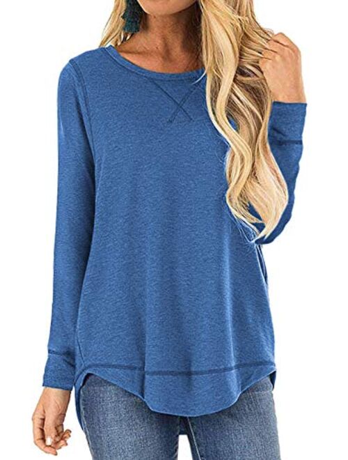 TEMOFON Women's Tops Long Sleeve Crew Neck Top Casual Loose Soft Blouse Tunic T-Shirts S-2XL