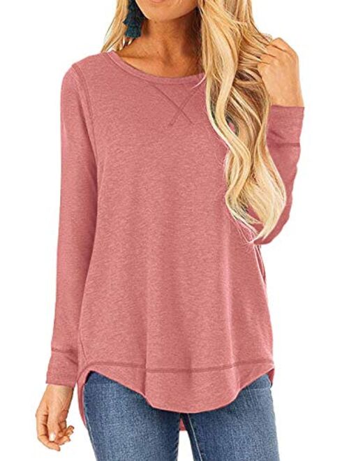 TEMOFON Women's Tops Long Sleeve Crew Neck Top Casual Loose Soft Blouse Tunic T-Shirts S-2XL