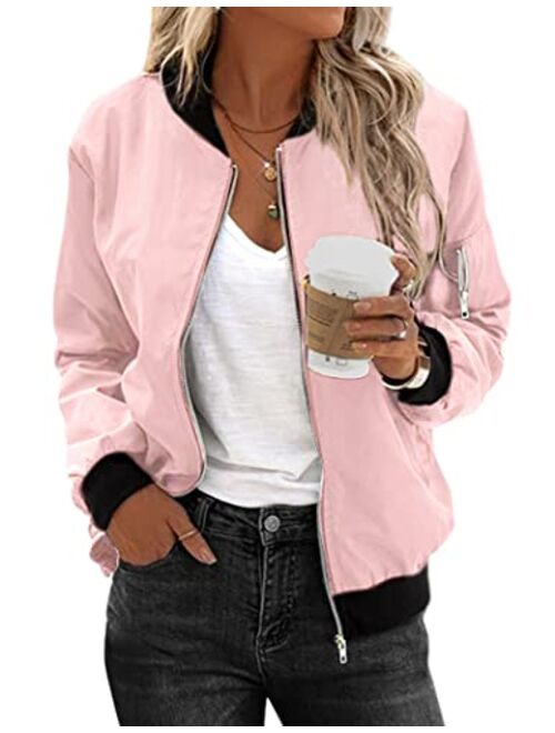 Zeagoo Women's Bomber Jacket Casual Coat Zip Up Outerwear Windbreaker