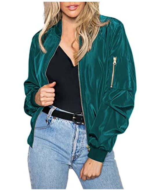 Zeagoo Women's Bomber Jacket Casual Coat Zip Up Outerwear Windbreaker