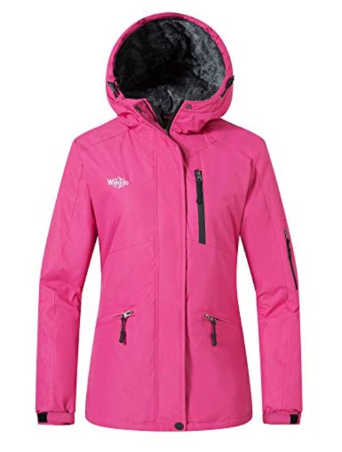 Wantdo Women's Mountain Waterproof Ski Jacket Hooded Winter Snow Coat Insulated Parka Fleece Rain Jacket